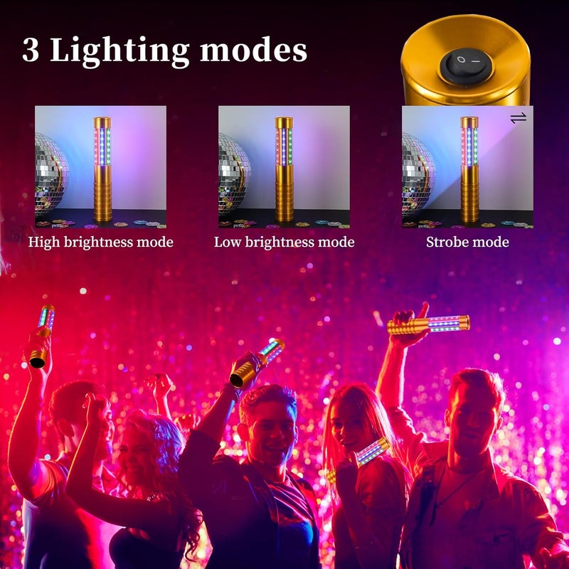 TTLYUGN 2 قطع ضوء ستروب باتون LED RGB قابل لإعادة الشحن لخدمة الزجاجات عصي الألعاب النارية القابلة لإعادة الاستخدام لزجاجة الشمبانيا محمولة لنوادي الليل الحفلات الحفلات الموسيقية الأحداث البار في الهواء الطلق - ذهبي - Image 2
